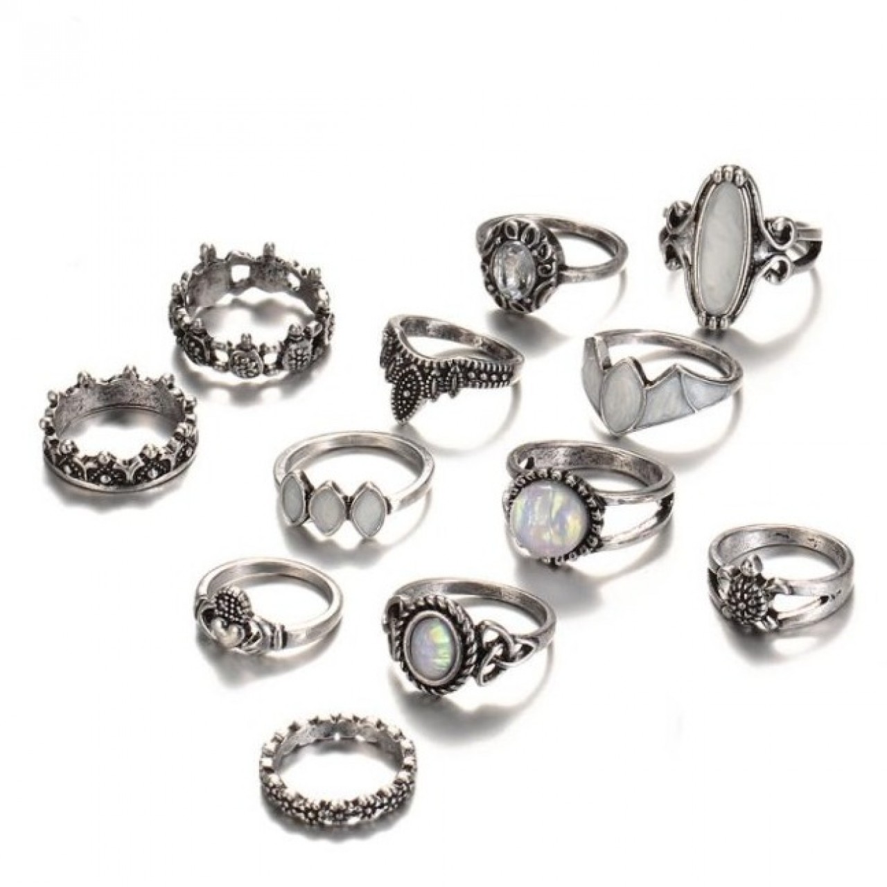 12 PCS/Lot Vintage Natural Opal Stone Midi Ring Set