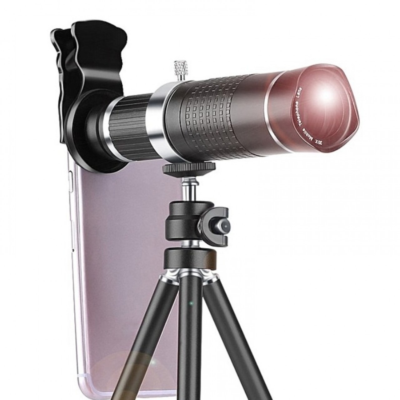 20X Zoom Mobile Phone Telescope Lens Optical Telephoto Camera With Tripod black