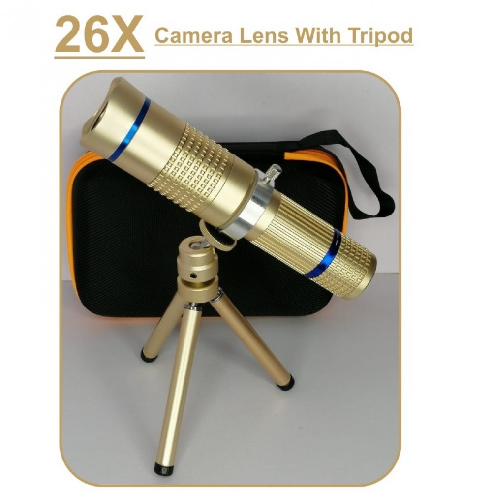 26X Telephoto Mobile Zoom Camera Lens With Tripod - Golden