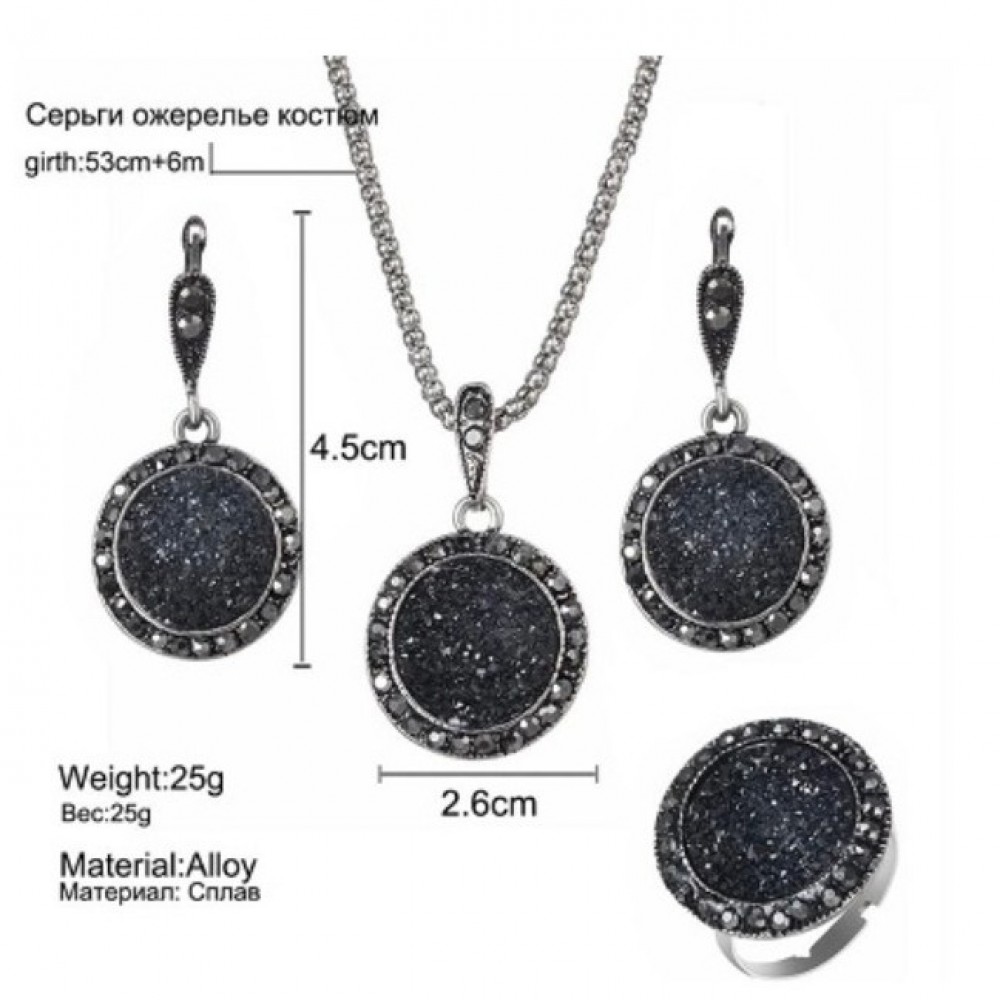 4Pcs/set Vintage Crystal Round Necklaces Jewelry Set For Women