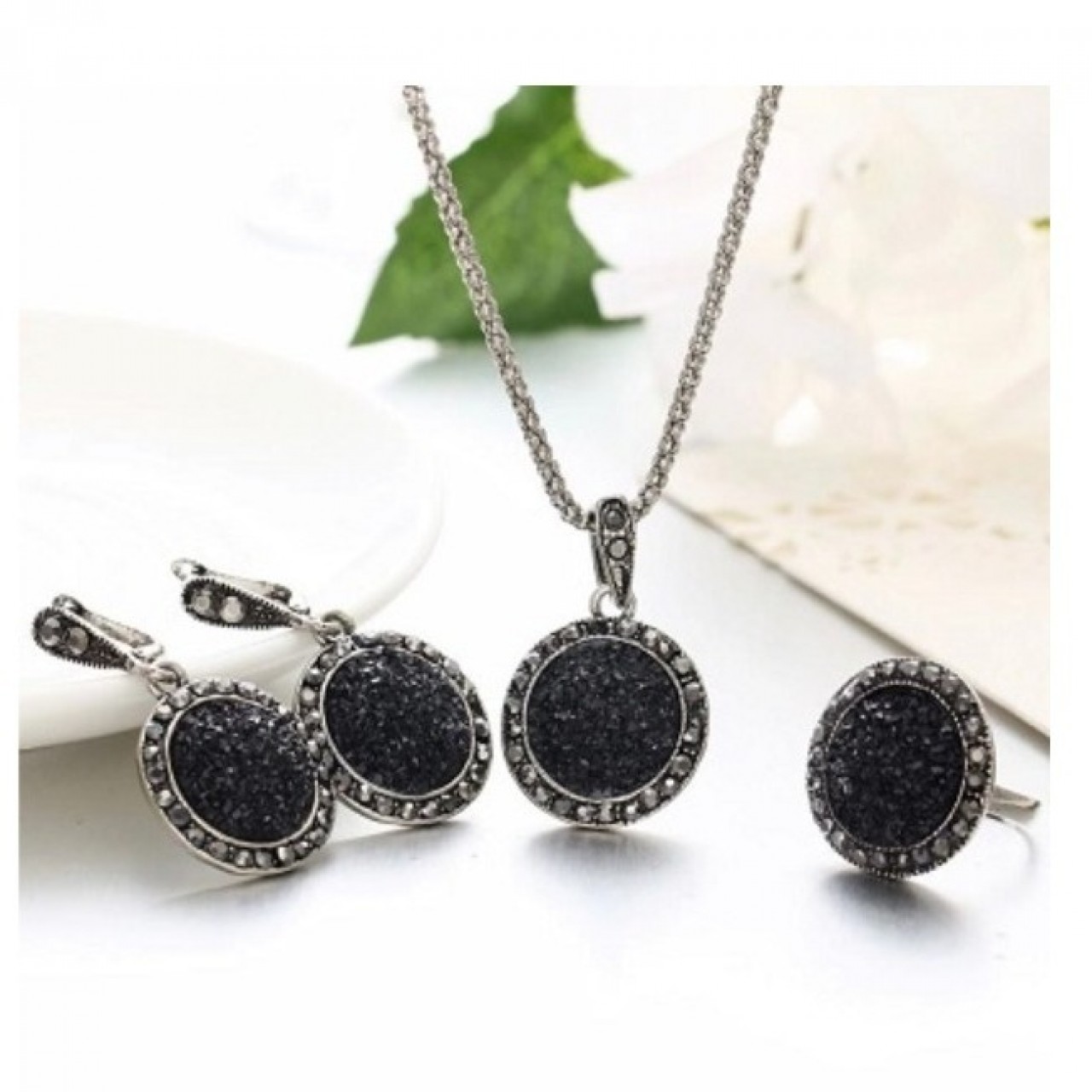 4Pcs/set Vintage Crystal Round Necklaces Jewelry Set For Women