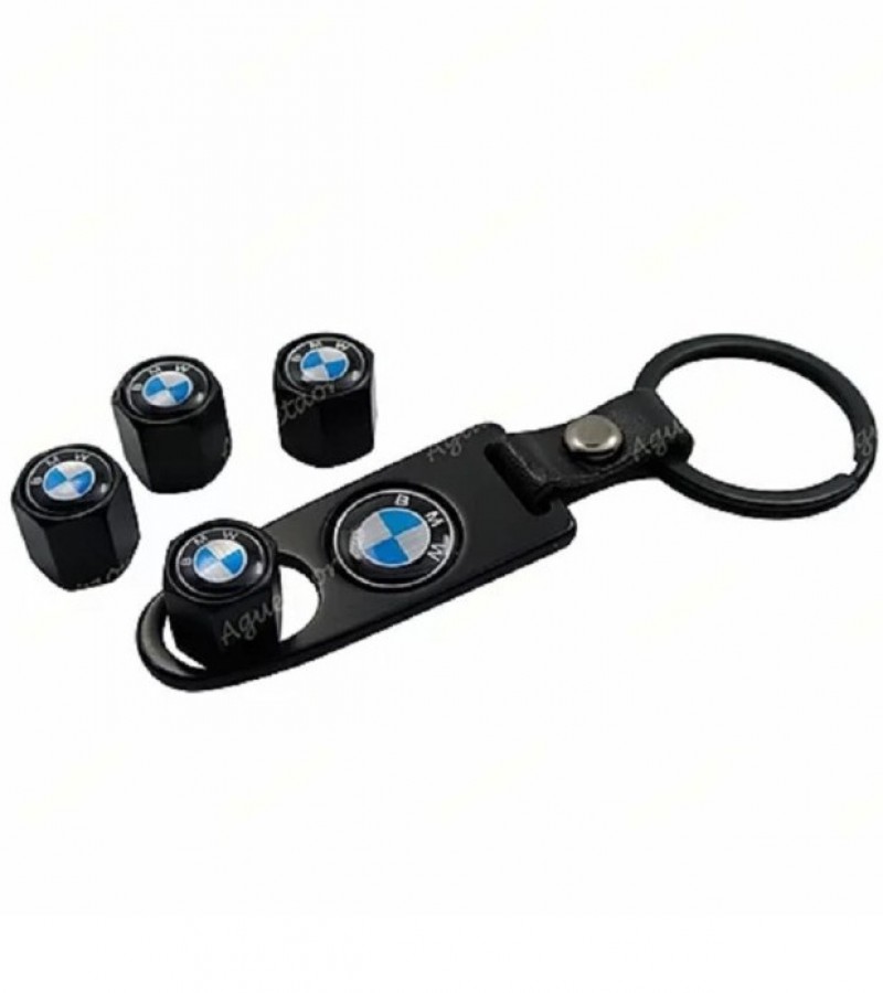 4X BMW Logo Car Wheel Tyre Valves Dust Stems Air Caps + Keychain