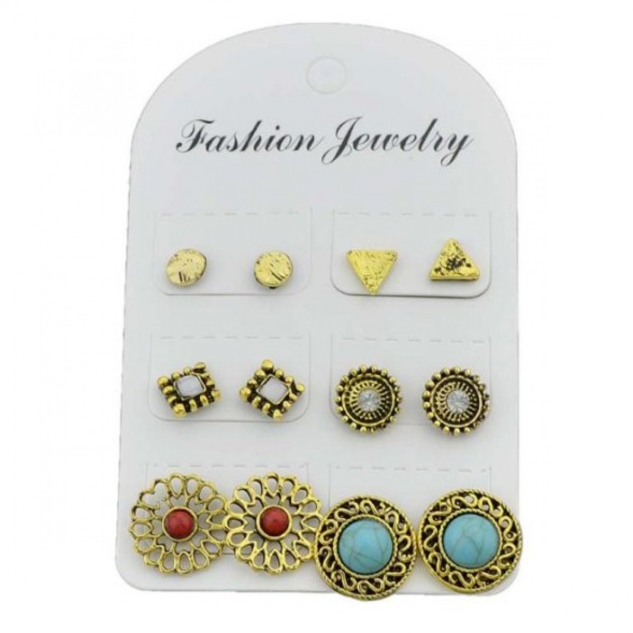 6 pairs/set Gold Color Earrings Set Stud Earrings