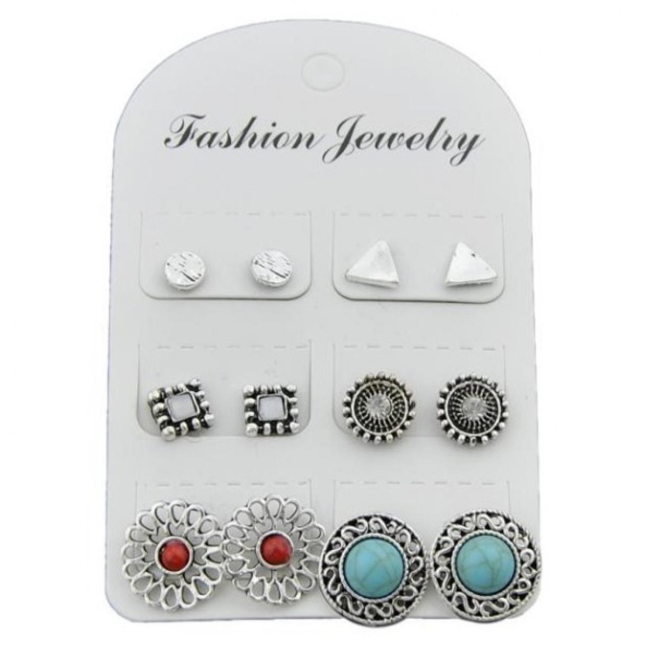 6 pairs/set Silver Color Earrings Set Stud Earrings
