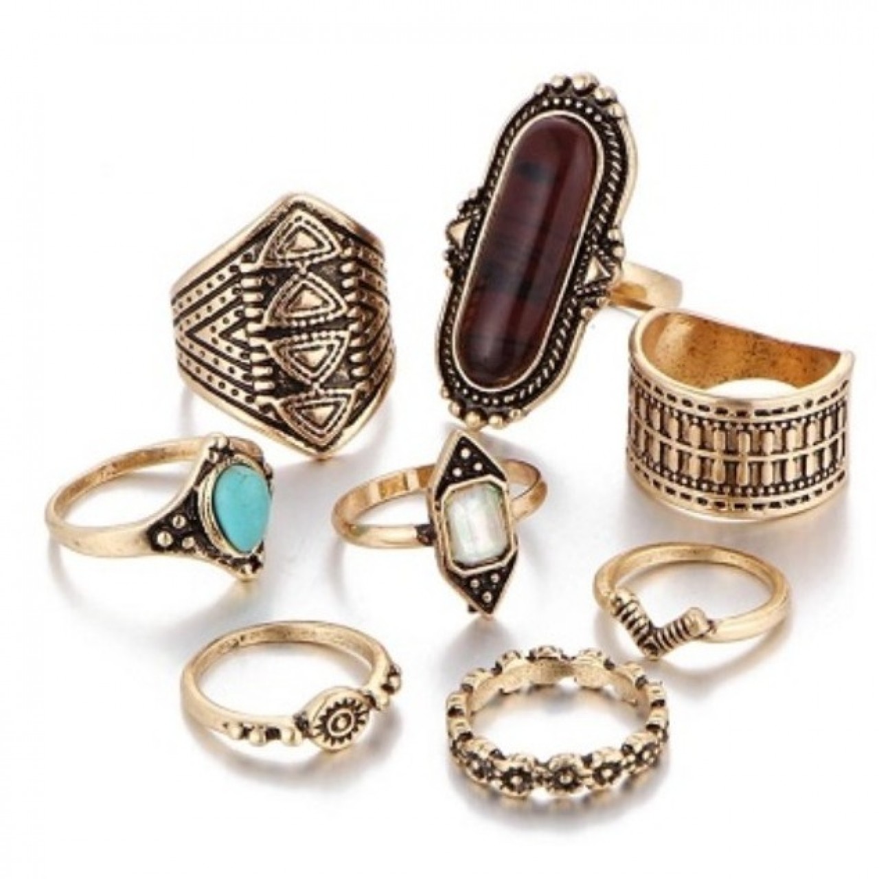8 pcs Set Boho Jewelry Stone Midi Ring Sets for Women