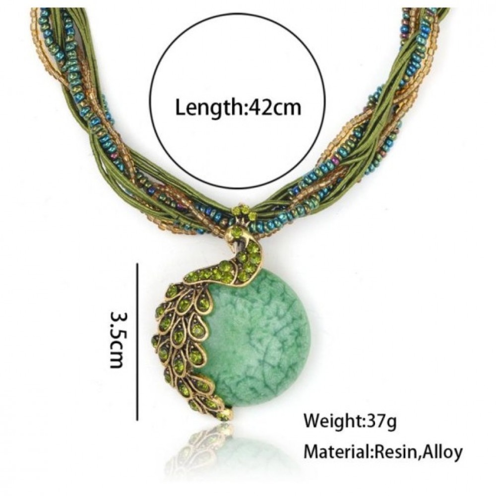 Beads Pendant Necklace for Women Fashion Vintage Peacock Stone Necklaces