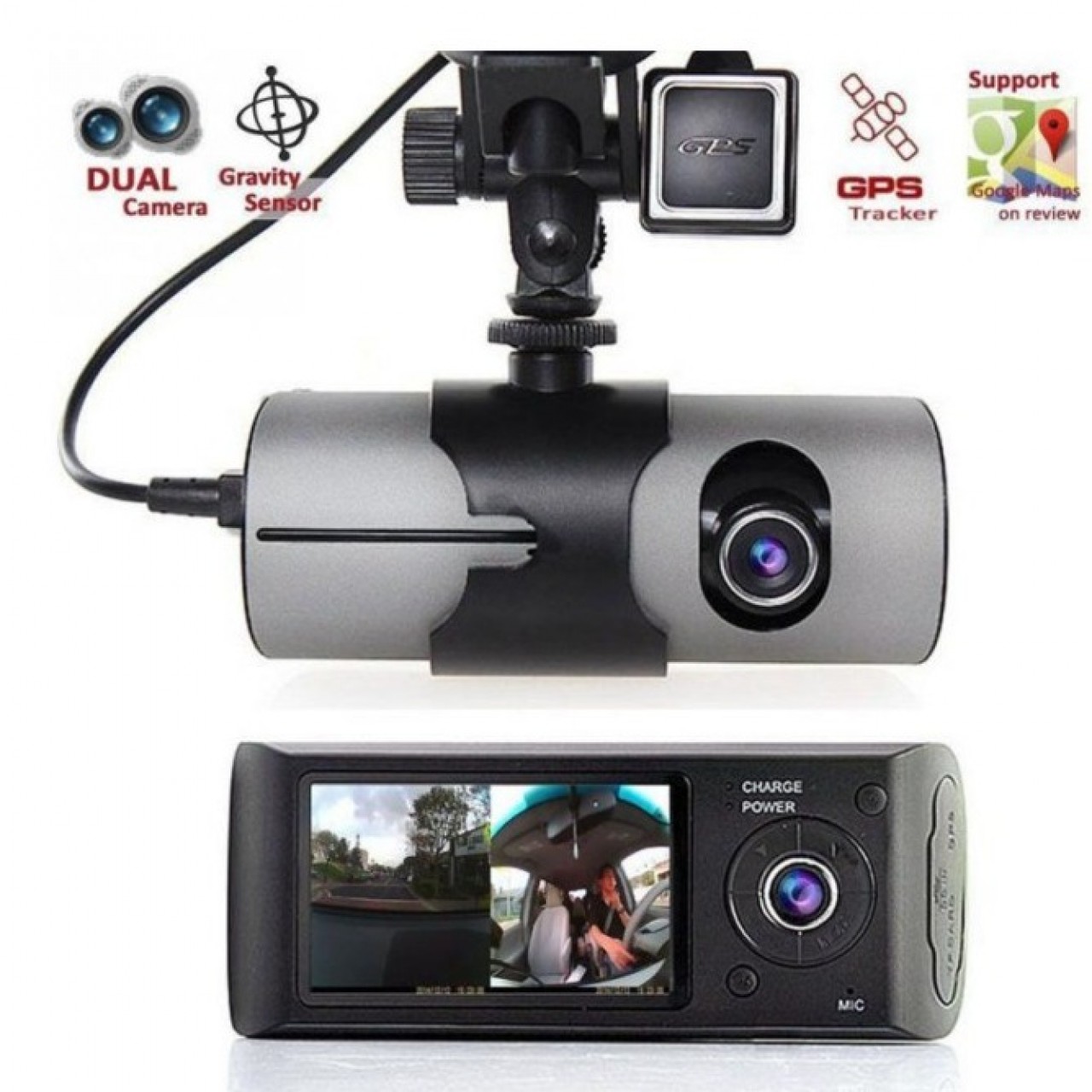 Car DVR Camera Video Recorder Dash Cam G-Sensor GPS Dual Lens