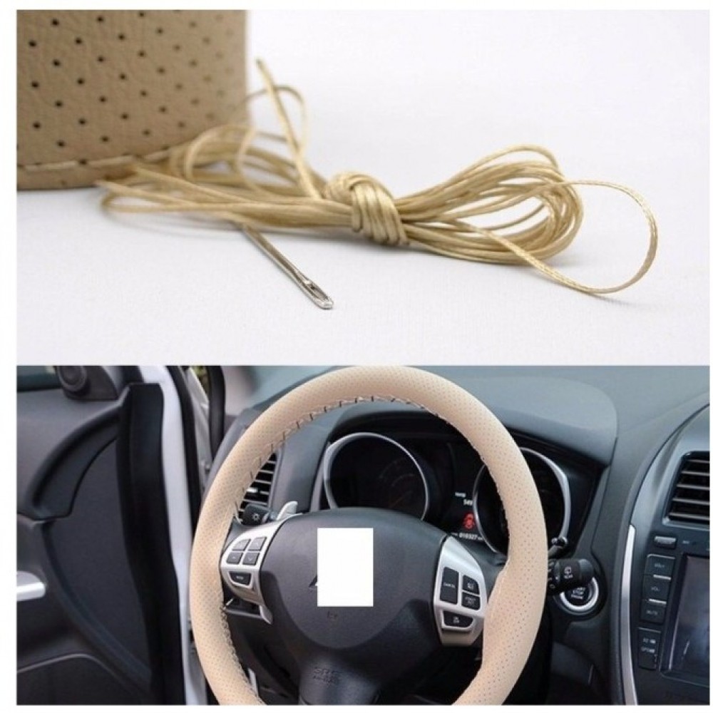Car Steering Wheel Cover With Needles and Thread Auto - Beige