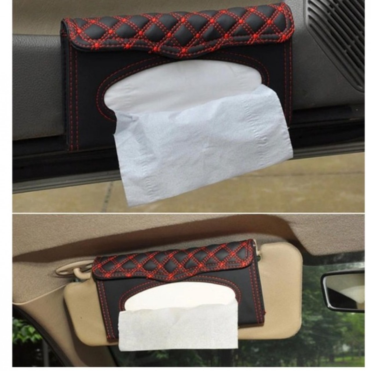 Car Sun Visor Tissue Box PU Leather - Brown
