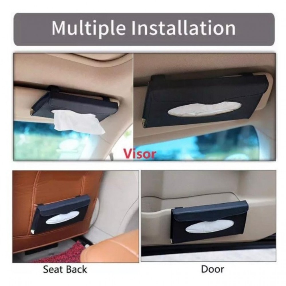 Car Tissue Box Visor Type - PU Leather -  Car Tissue Box Napkin Holder Car Tissue Holder - Black
