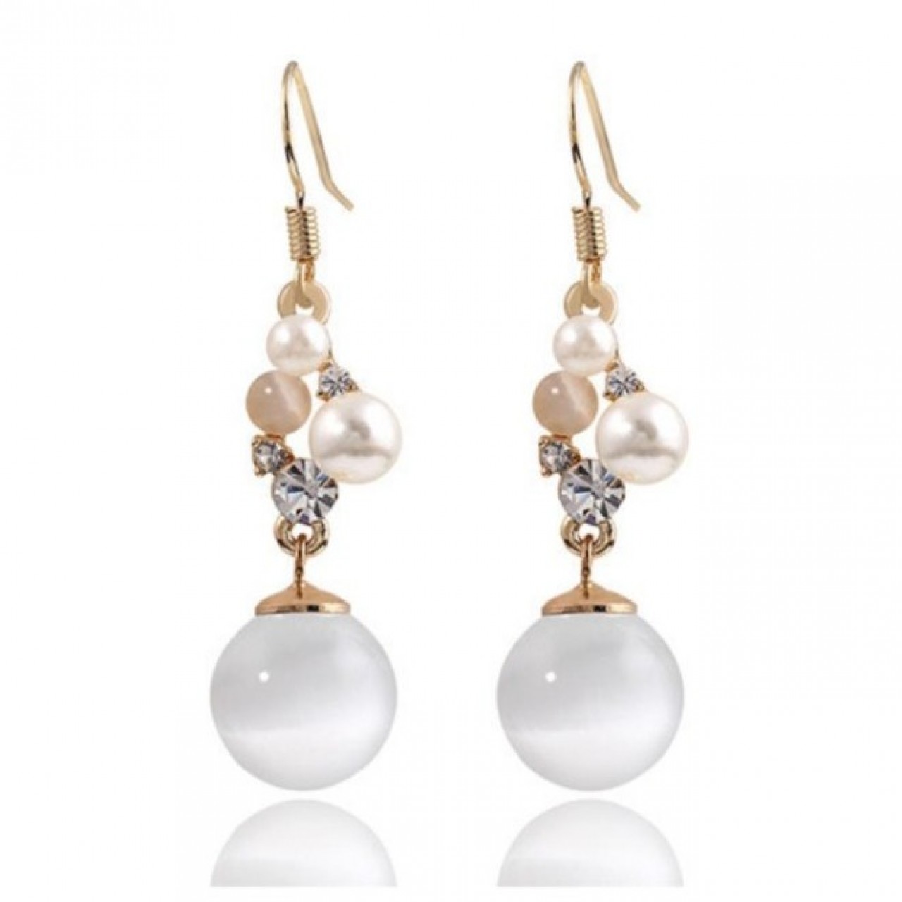 Charm Opal Pendant Long Earrings Gold Color Brand Ladies Cute Earring