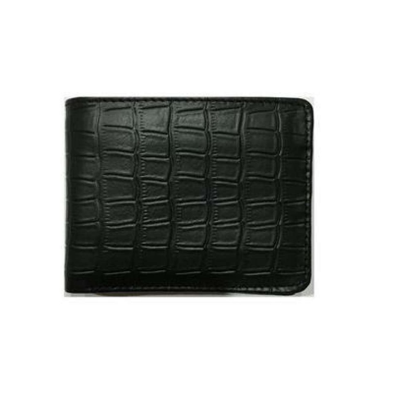 Crocodile Skin Style Cow Leather Wallet - Black