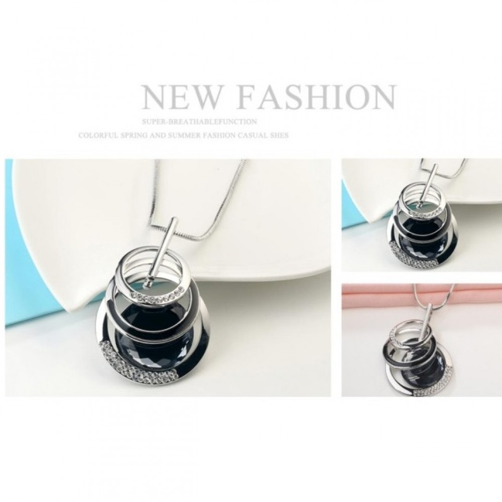 Crystal 3 Layered Round Circle Long Pendants Necklaces