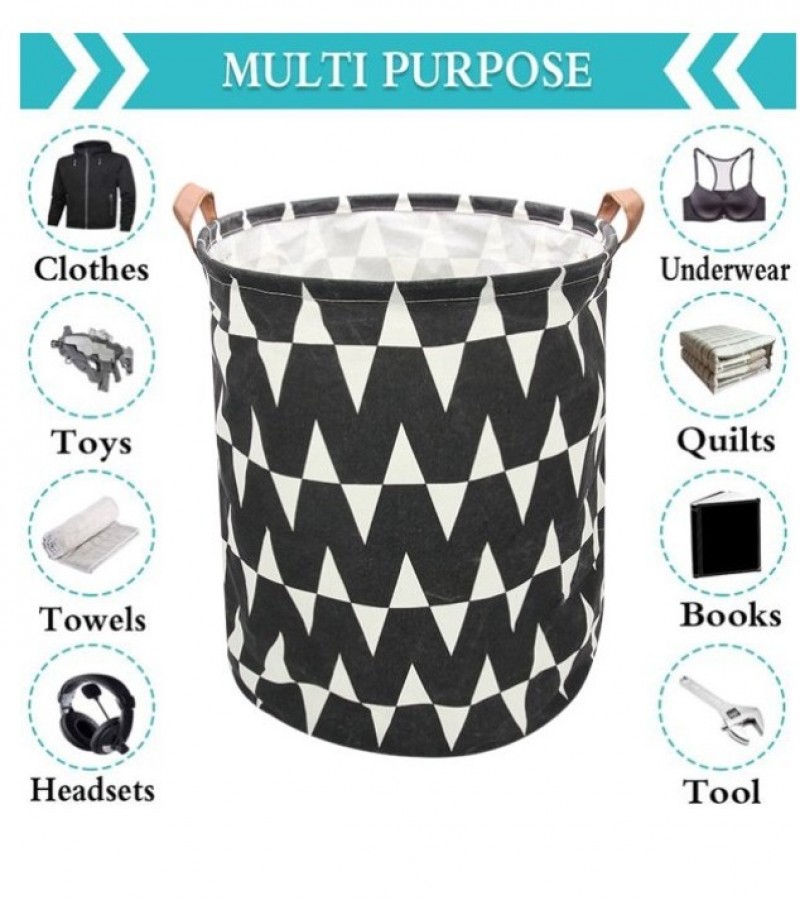 Folding Fabric Waterproof Laundry Basket Dirty Clothes Basket With Handle Good Quality - Black & Whi