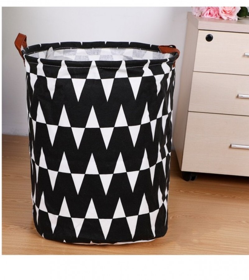 Folding Fabric Waterproof Laundry Basket Dirty Clothes Basket With Handle Good Quality - Black & Whi
