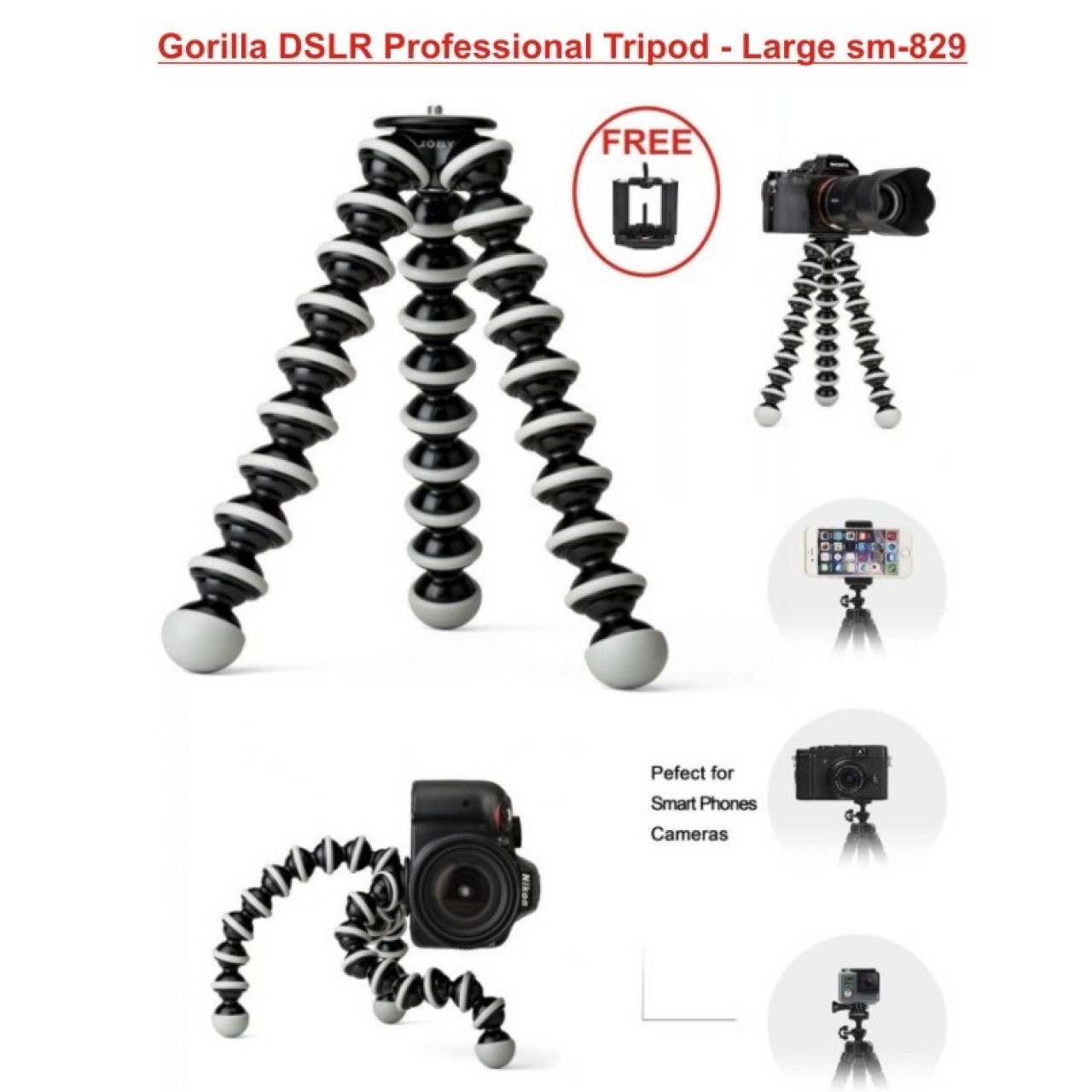 Gorilla Camera And Mobile Tripod Stand 829 - Black
