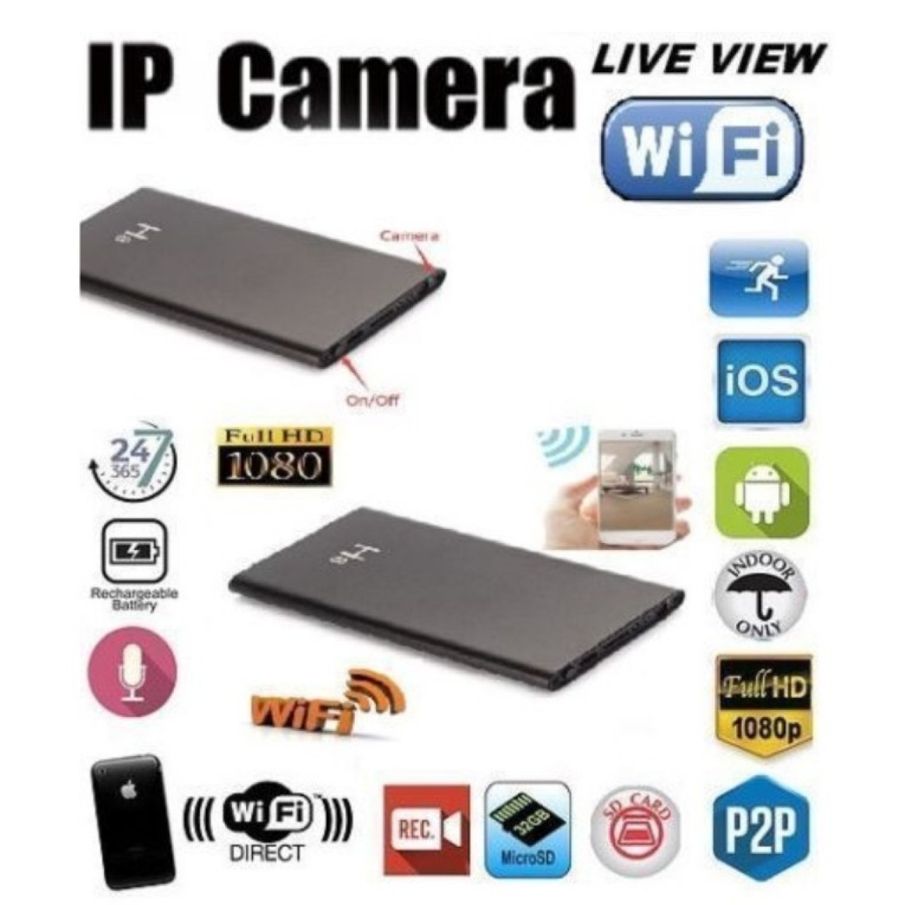 H8 1080P WIFI SPY Hidden Mobile Power Bank Video Recorder Motion DVR