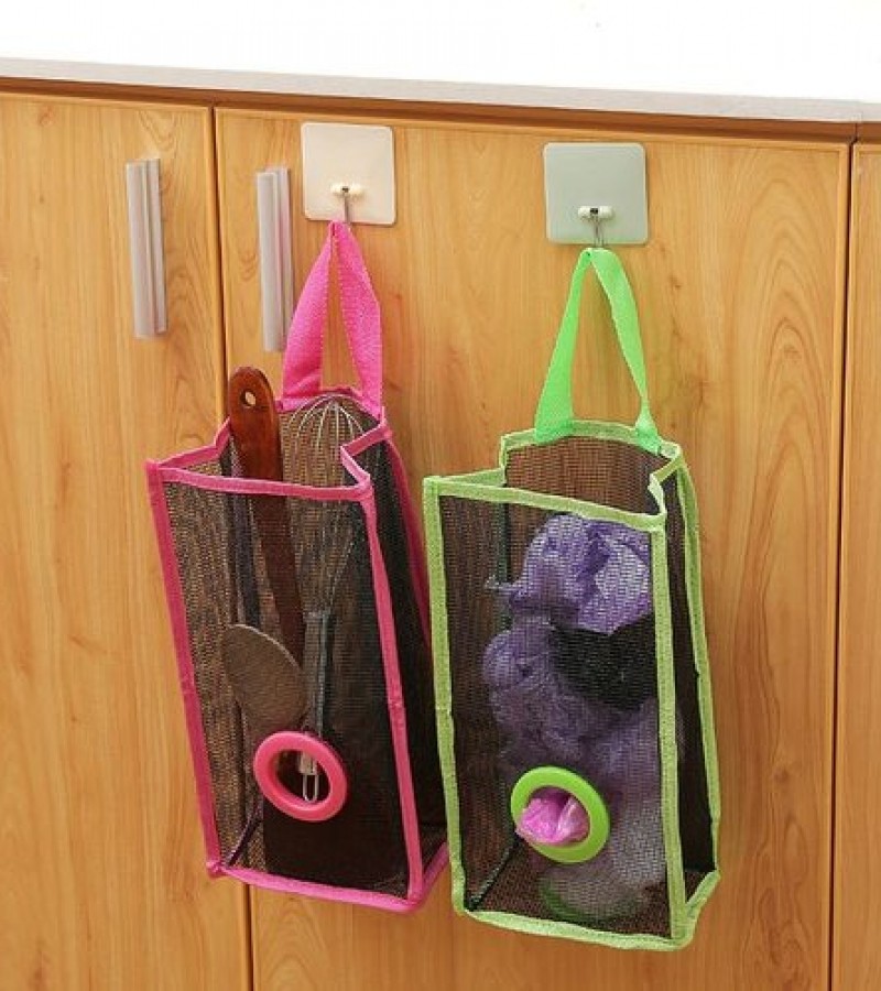 Hanging Mesh Disposable Bag Garbage Bag Storage Holder Organizer Basket