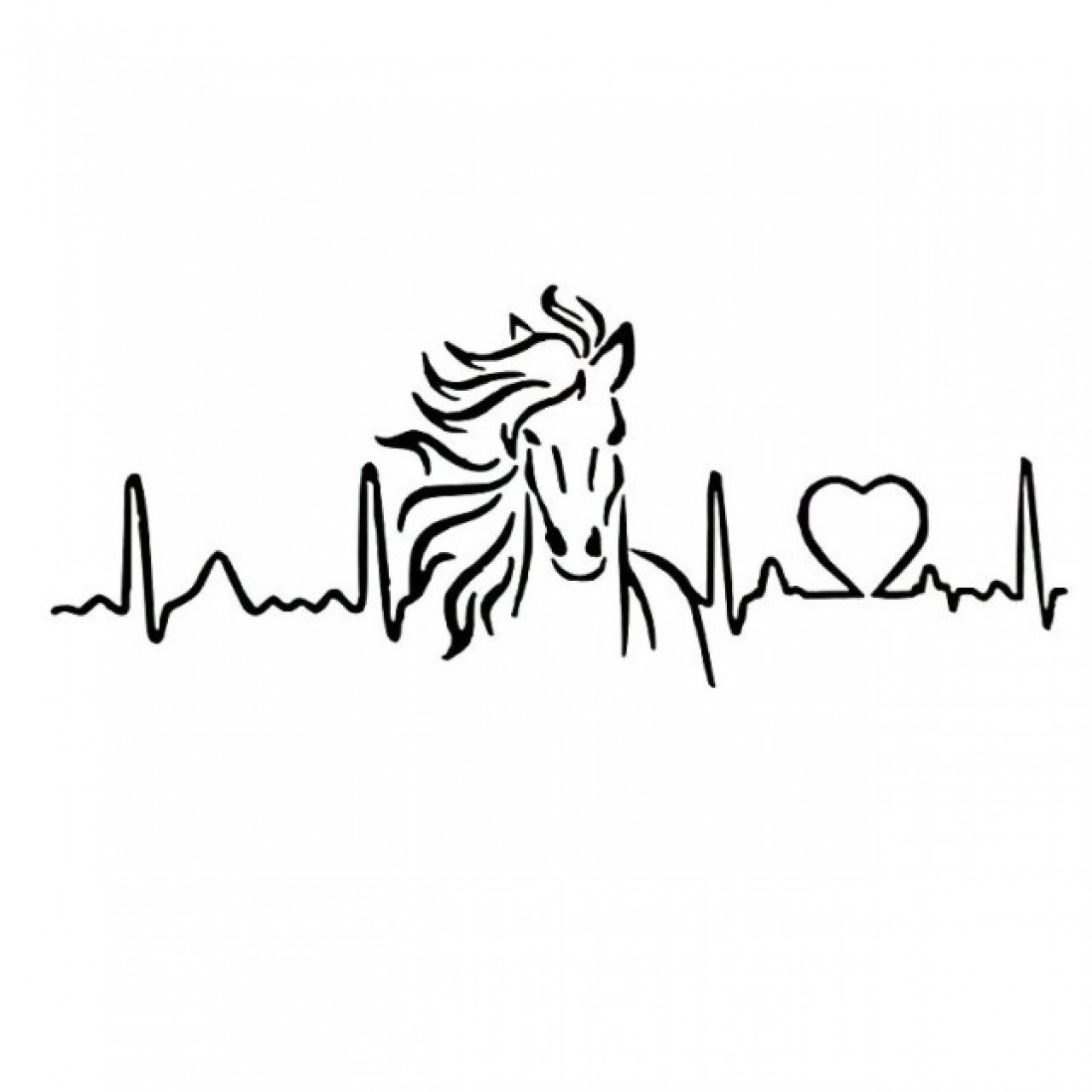 Horse Heartbeat Love Car Sticker Black