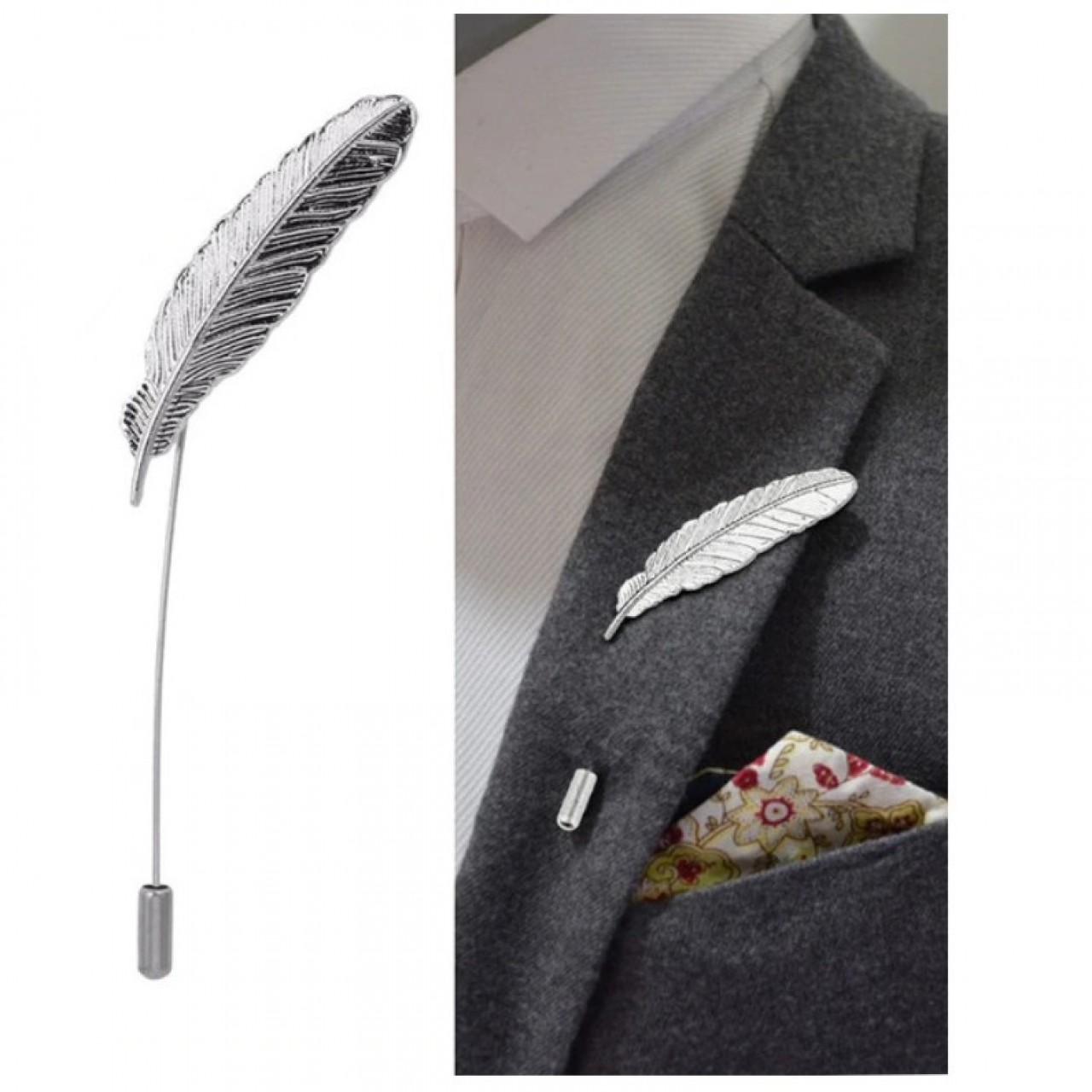 Leaves Lapel Pin Men Women Boutonniere Stick Suit Brooch - Silver