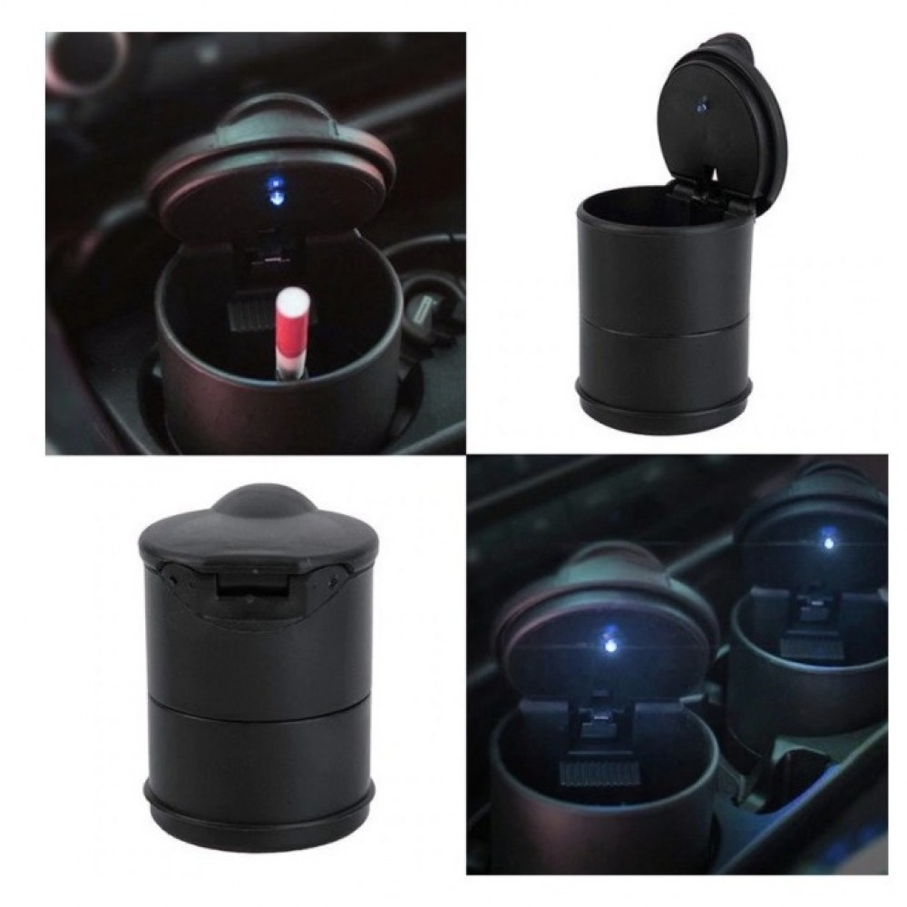 LED Portable Cigarette Ashtray Holder Cup Black