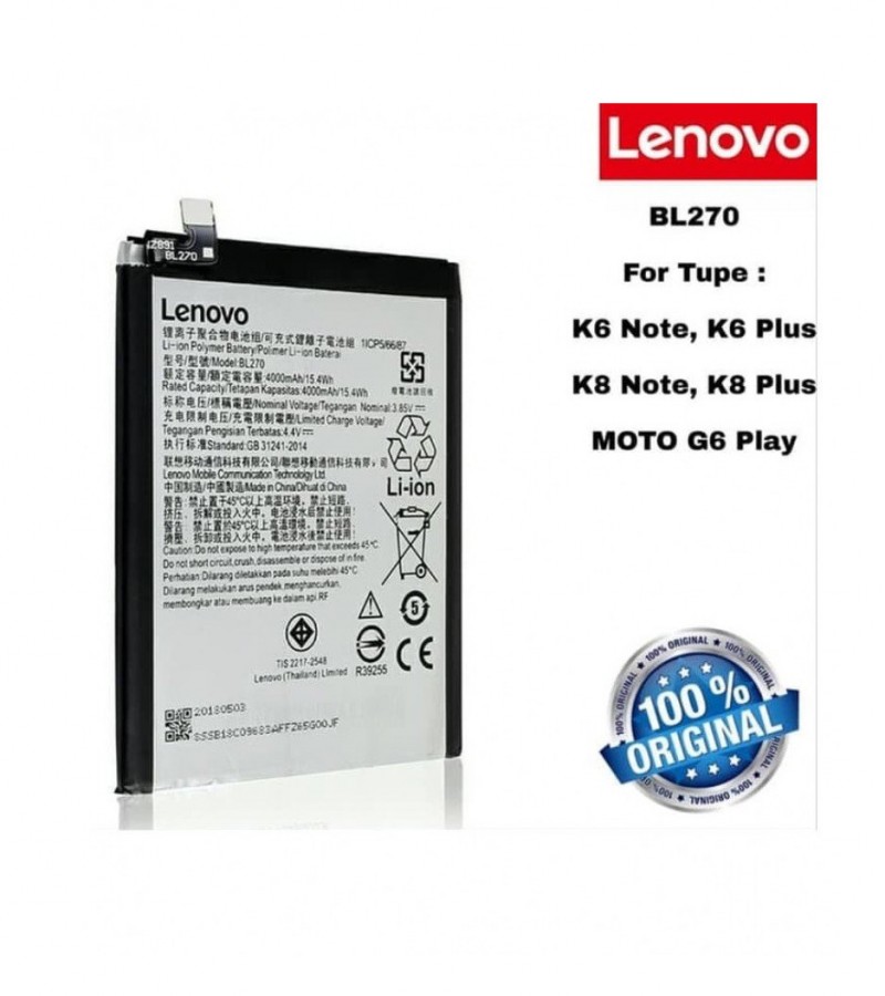 Lenovo BL270 battery For Lenovo K6 Note, K6 Plus, K8 Note, K8 Plus,Moto G6 Play with 4000mAh
