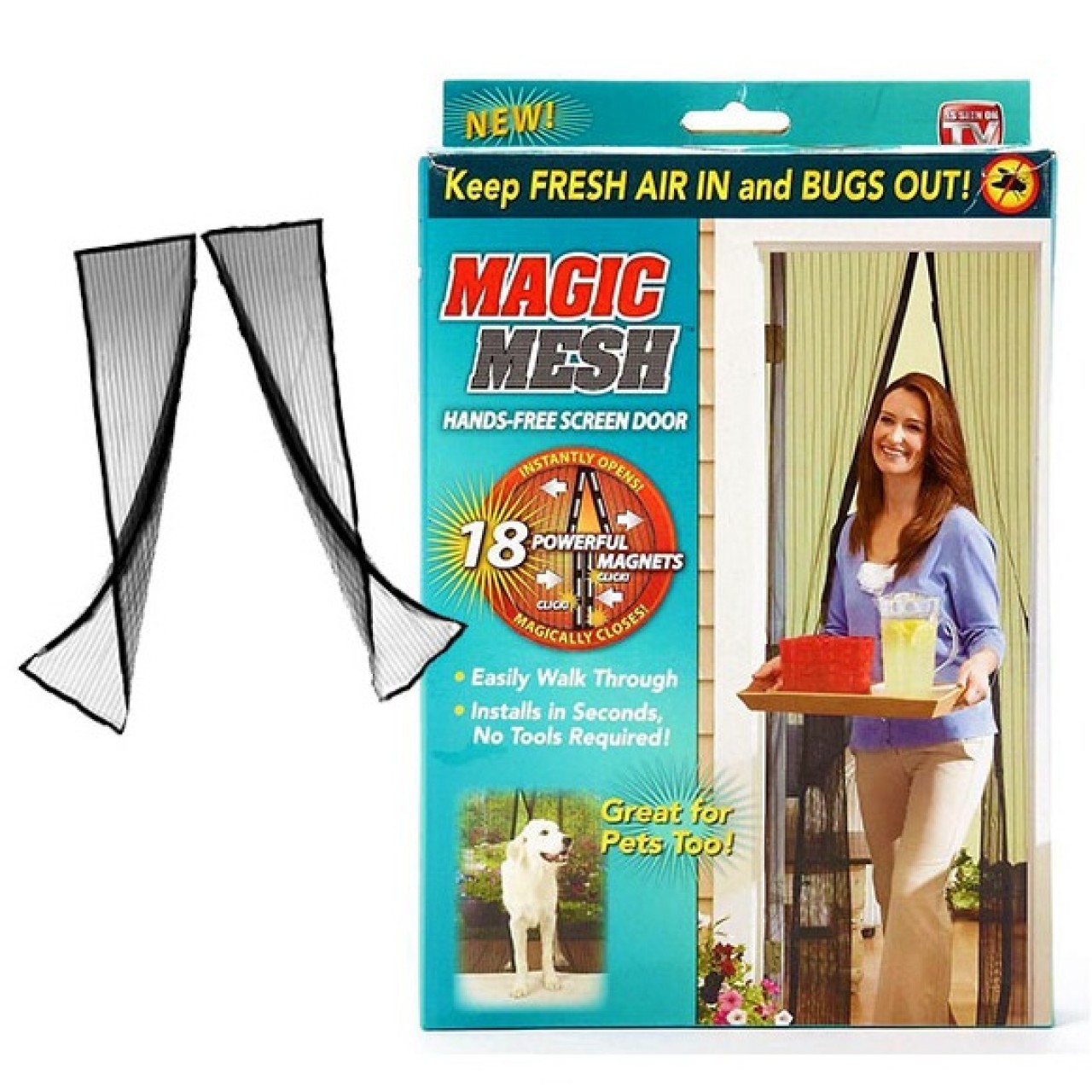 Magic Mesh Hands Free Screen Door - Instantly Opens & Magnetically Closes