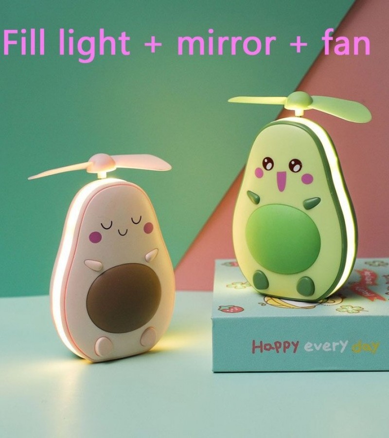 Mini usb fan avocado charging fan night light mini portable electric fan with mirror