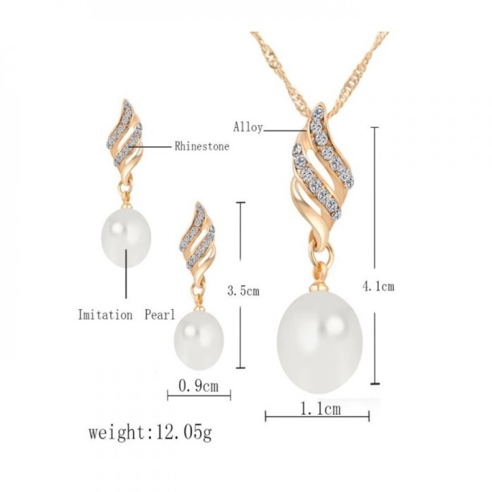 Necklace Earrings Jewelry Sets Crystal Gold Simulated Pearl