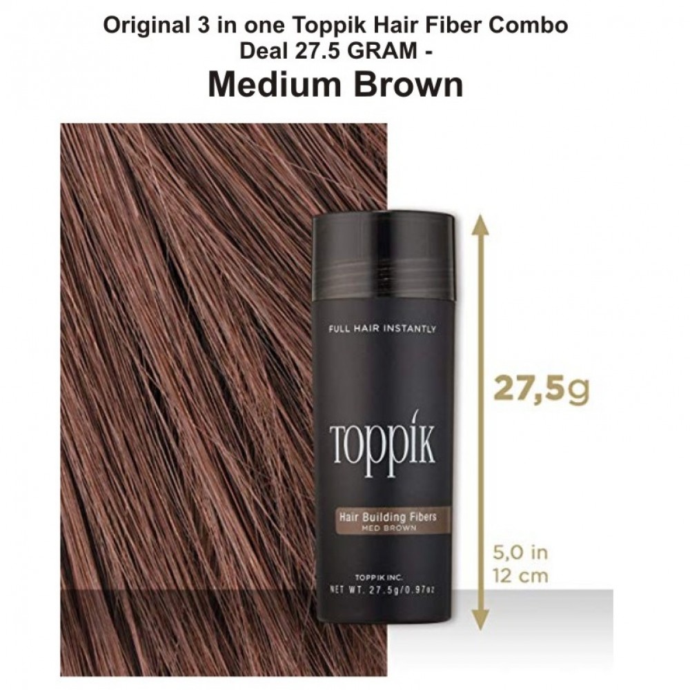 Original 3 in one Toppik Hair Fiber Combo Deal 27.5 GRAM - Medium Brown