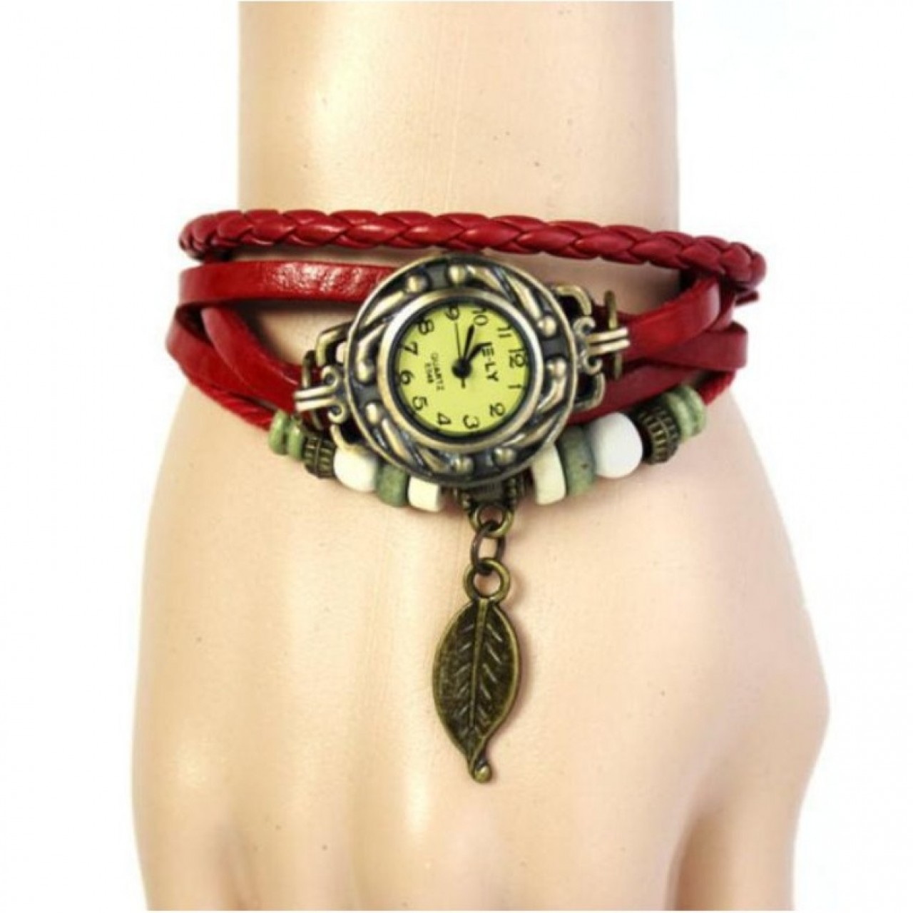 Relogio Feminino New PU Leather Strap Bracelet Clock - Red