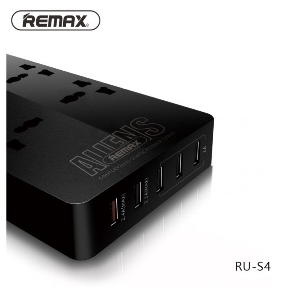 Remax Alien Series RU-S4 5 USB Ports Hub and 6 Universal Plug 4.2A - EU Plug Power Strip - Black