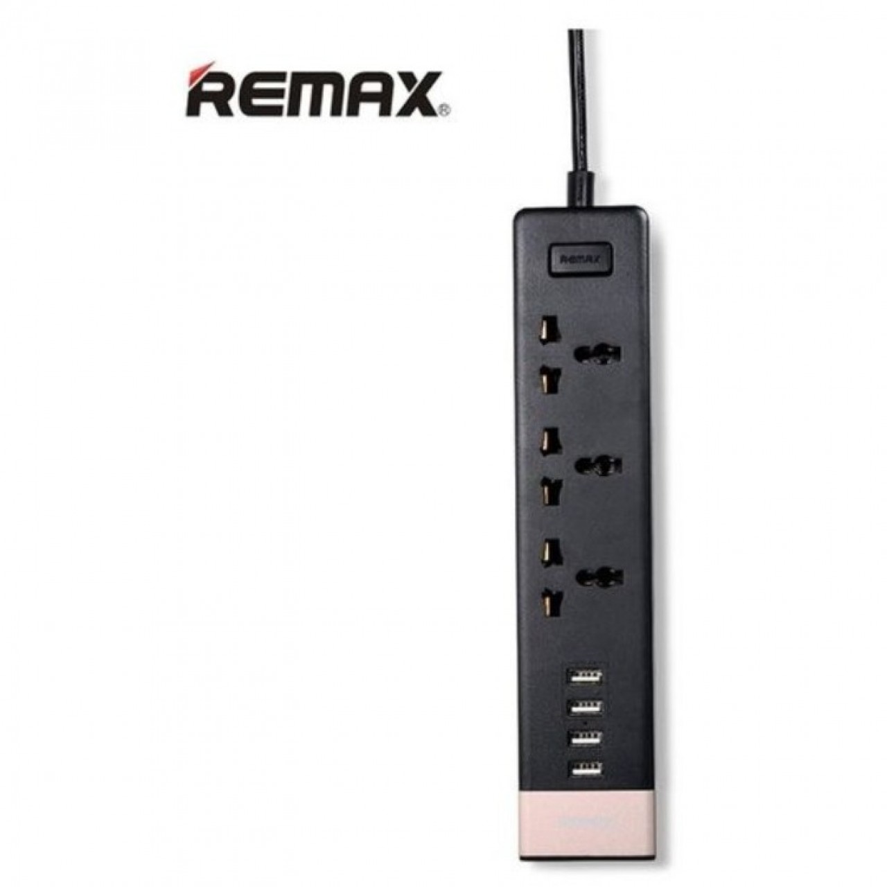 Remax RU-S2 4 USB Ports Hub and 3 Universal Plug 4.2A Power Strip - Black
