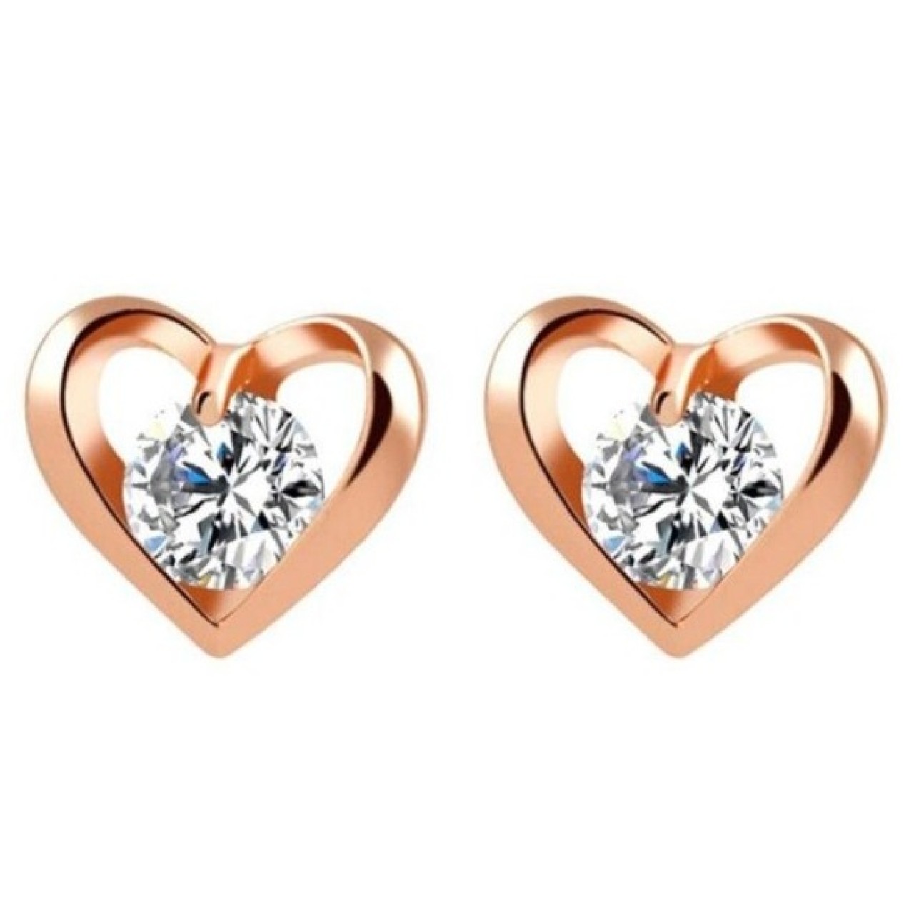 Romantic Flower Heart Crystal Stud Earrings Alloy Gold