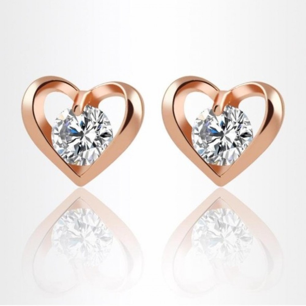 Romantic Flower Heart Crystal Stud Earrings Alloy Gold