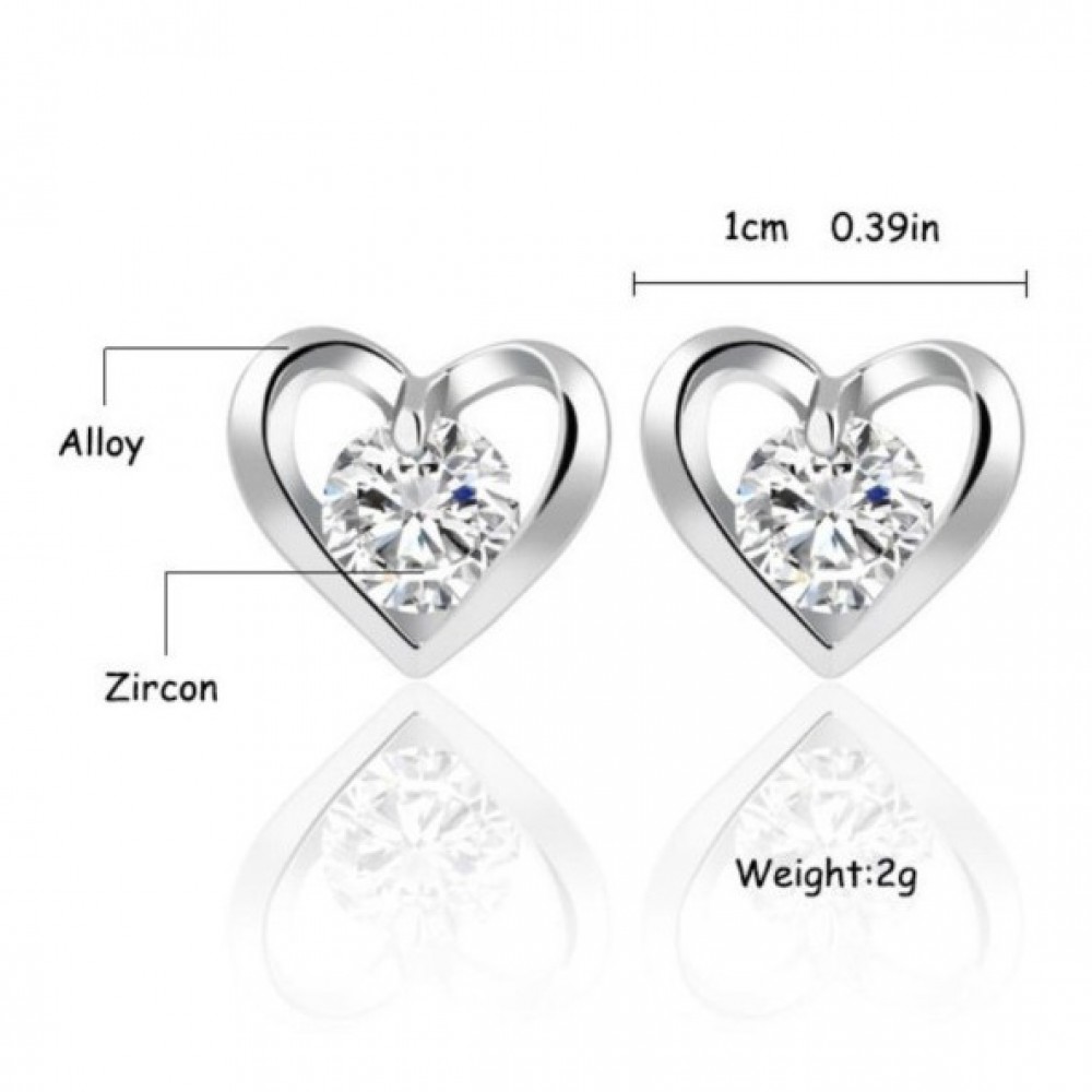 Romantic Flower Heart Crystal Stud Earrings Alloy Silver