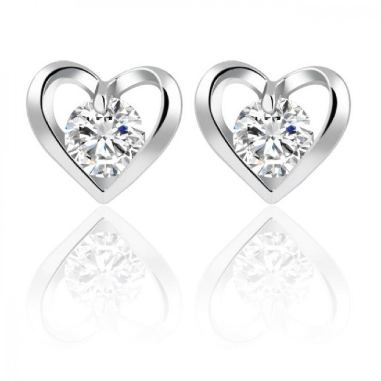 Romantic Flower Heart Crystal Stud Earrings Alloy Silver