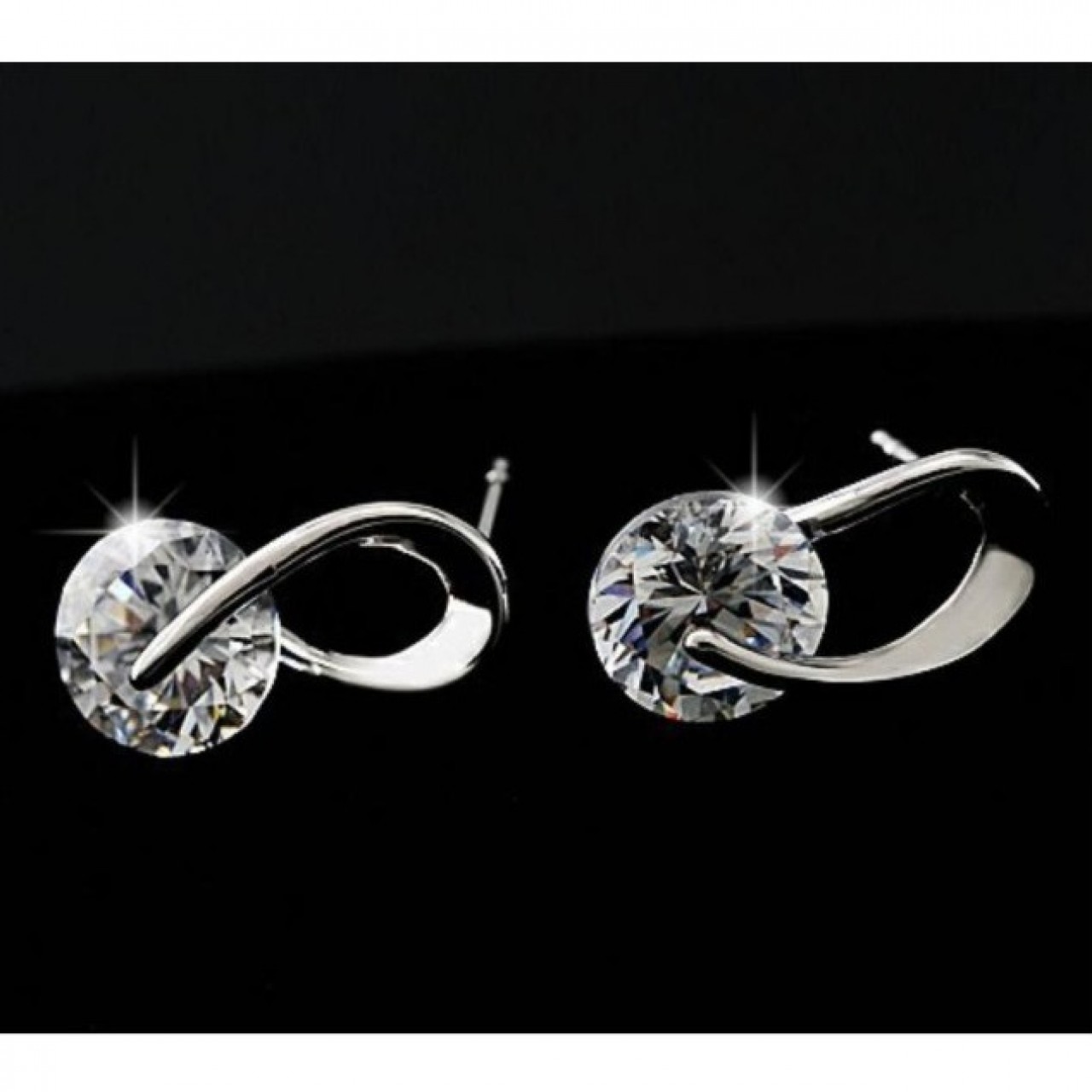 Silver Color Zircon Crystal Stud Earrings Fashion Jewelry