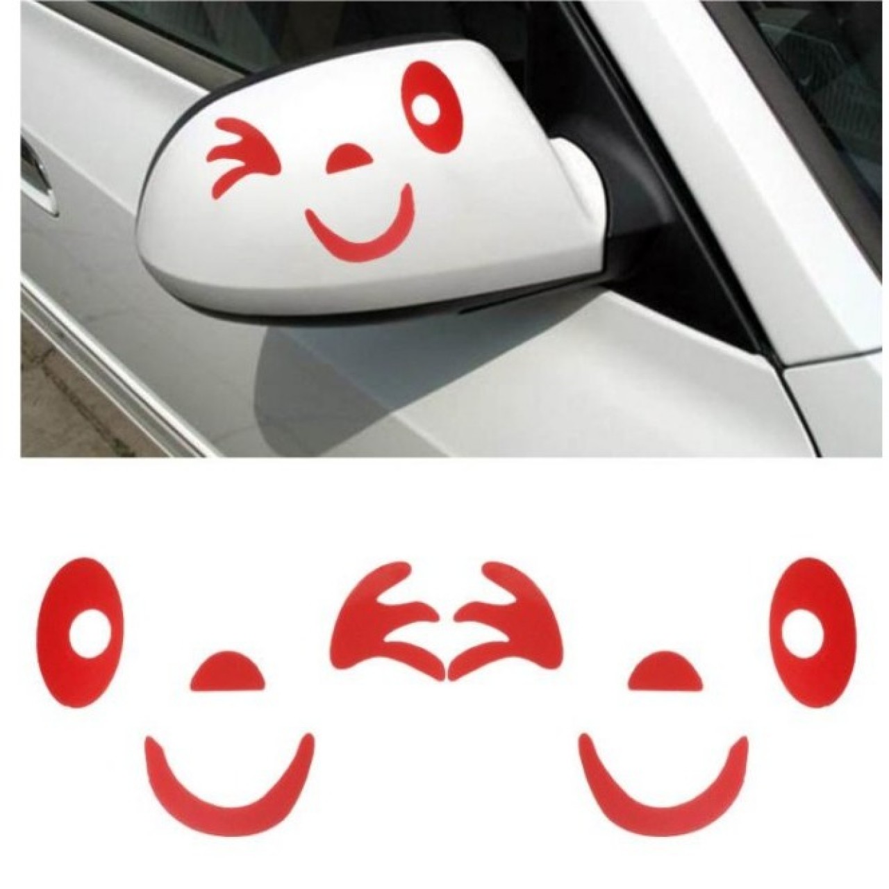 Smiling Blink Winks face car Styling Sticker - Red