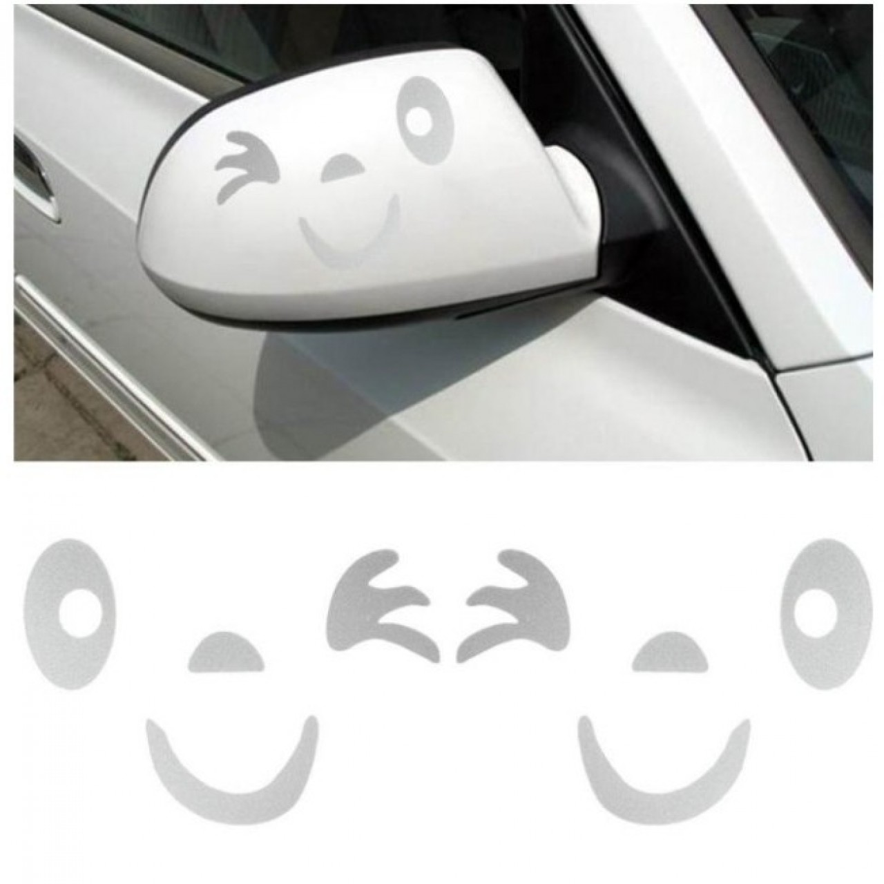 Smiling Blink Winks face car Styling Sticker - White