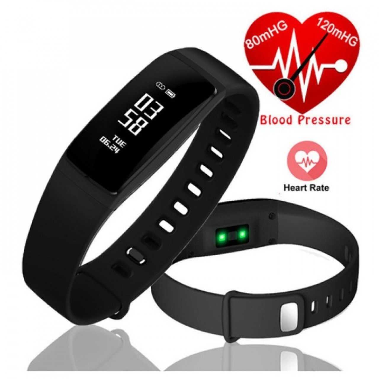 Sports Blood Pressure Heart Rate Monitor V07s Health Band (Black)
