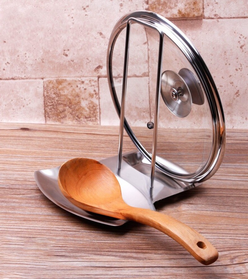 Stainless Steel Spoon Rest Pan Pot Cover Lid Stand Rack Storage Kitchen Tool