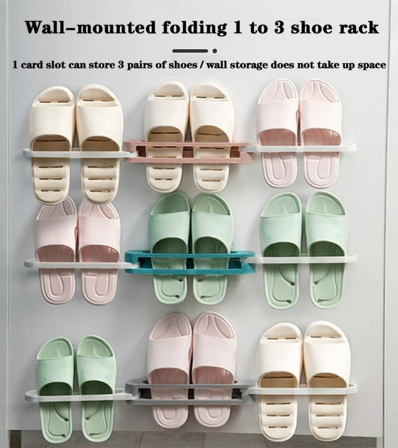 1Pcs 3 In 1 Shoe Holder Foldable Wall Mounted Rack Hanger Folding Slippers Organizer