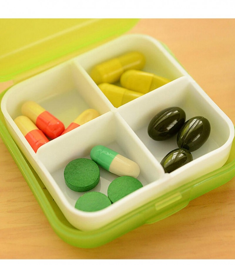 1Pcs 4 Compartment Lid Tablet Pill Box Holder/ Medicine And Jewelry Storage Organizer - Multi