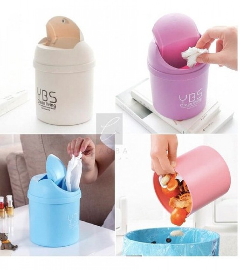 1Pcs Mini Table Desk Dustbin Shake Lid Type Garbage or Car Office Home Kitchen Study Table - Multi