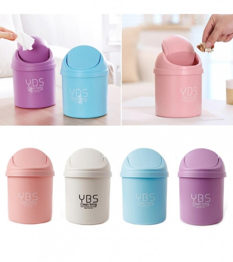 1Pcs Mini Table Desk Dustbin Shake Lid Type Garbage or Car Office Home Kitchen Study Table - Multi
