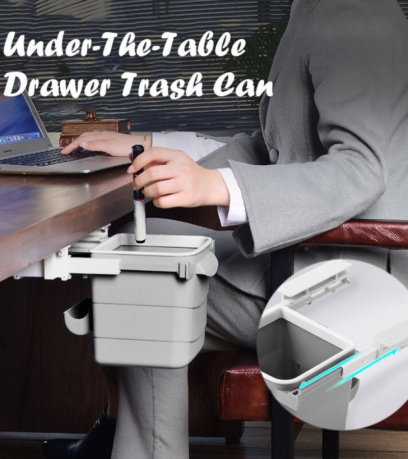 1Pcs Retractable Office Desk Home Dustbin Under Table Trash Can Garbage Waste Bin - Multi