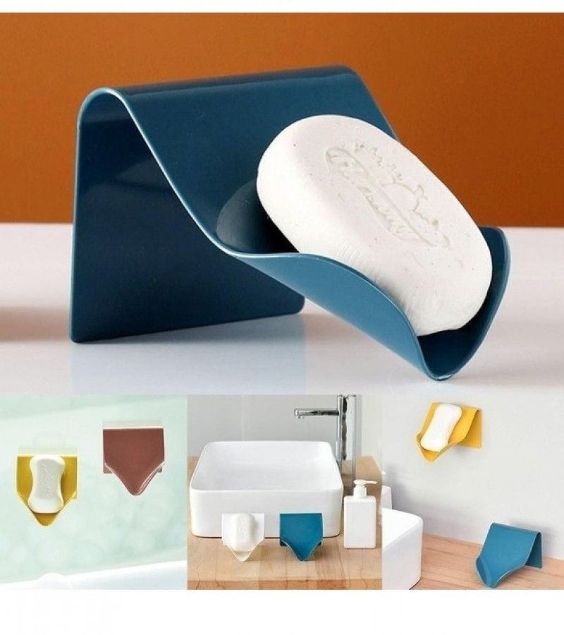 1Pcs Self Adhesive Plastic Wall Mounted Soap Dish Drain Soap Tray Holder Container Bathroom - Multi