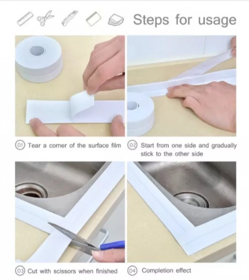 3.2mx38mm Self adhesive Waterproof Sink Bath Sealing Corner Strip Tape PVC for Bathroom Kitchen