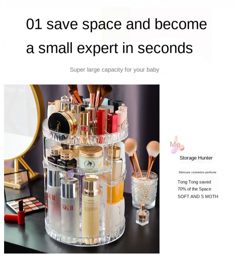 360 Degree Rotating Desktop Skin Care Cosmetic Makeup Storage Organizer